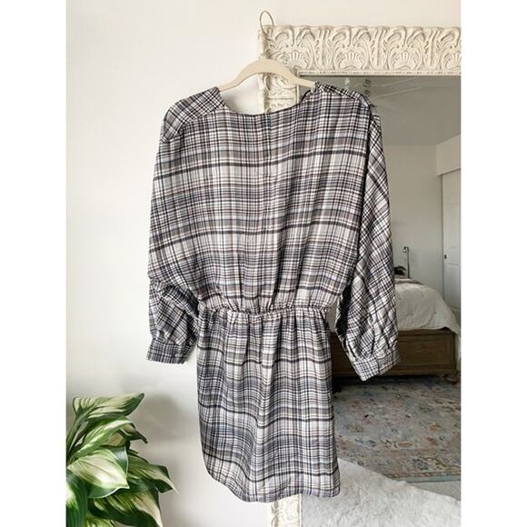 Zara Satin Effect Plaid Long Sleeve Mini Dress - Picture 9 of 9
